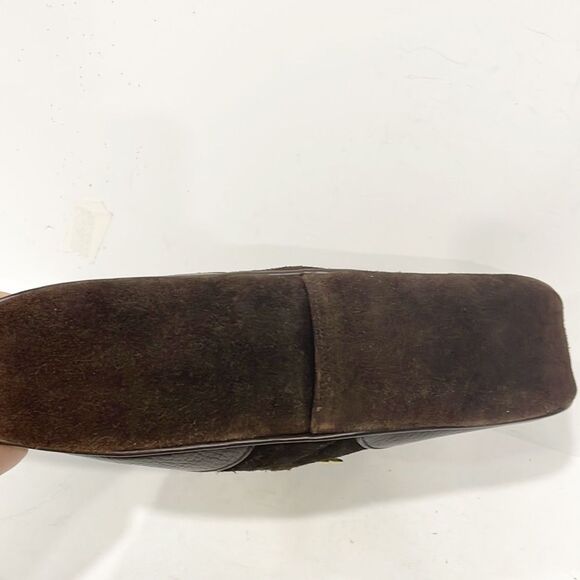 Roger Van S Gold Medallion‎ Vintage Genuine Suede Bag Baguette Brown Retro - Picture 4 of 12